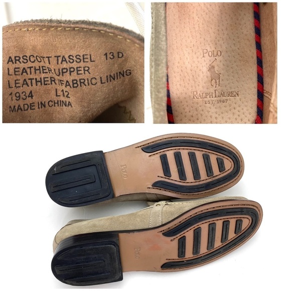 POLO Ralph Lauren Arscott Tassel Suede Fringe Classic Slip On Loafer Beige Sz 13 main image 4